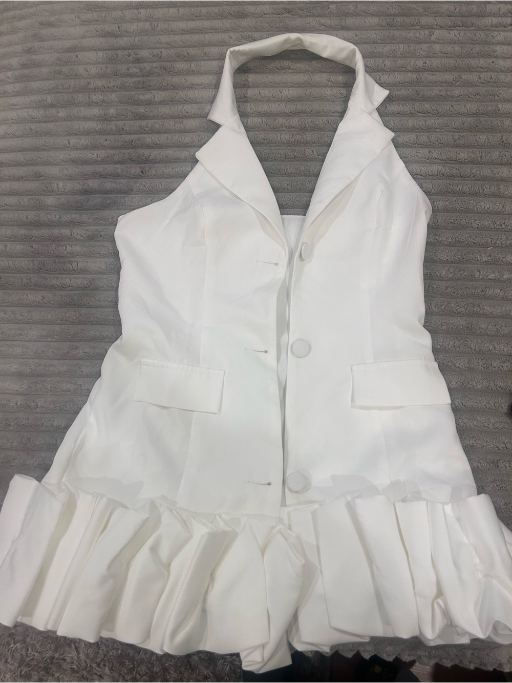 White Halter Blazer Dress with Ruffle Hem